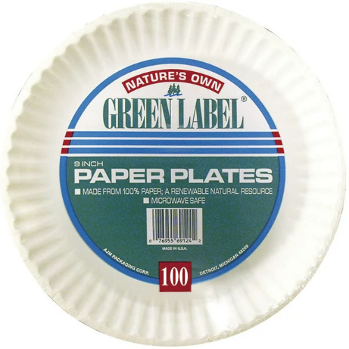 greenlable.jpg Green Label 9-inch Paper Plates 100ct - Image 1