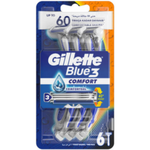 gilletteblue3comfortdisposablerazors6pk.jpg Gillette Blue 3 Comfort Disposable Razors 6pk - Image 1