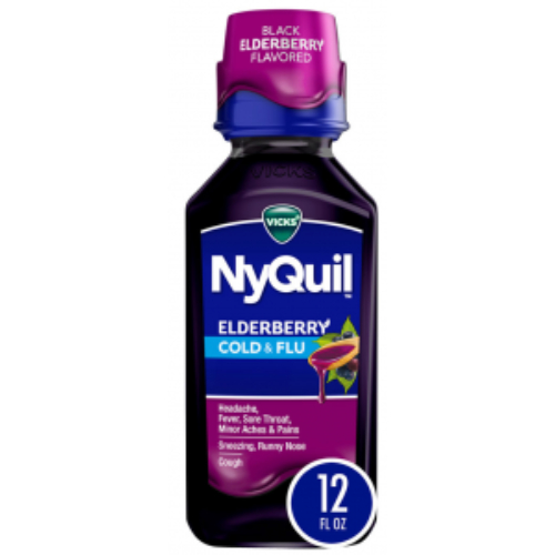 zzzquilcoldfluelderberry.jpg Vicks NyQuil Cold & Flu ElderBerry 12oz - Image 1