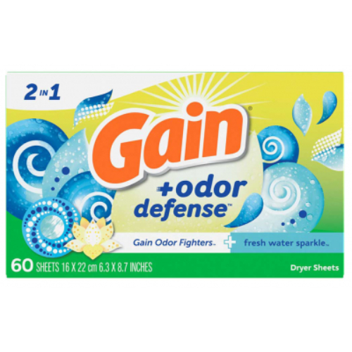 gainodordefense.jpg ZZZZZZZZZZZZGain Dryer Sheets Odor Defense Fresh Water Sparkle 10ct - Image 1