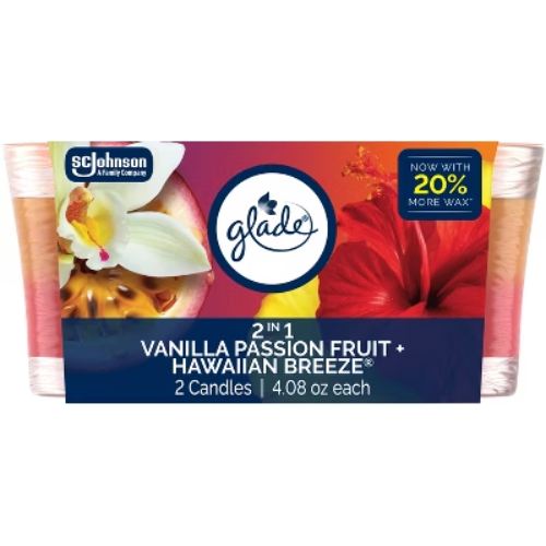 gladevanillapassion.jpg Glade Scented Candles Vanilla Passion Fruit + Hawaiian Breeze 2ct 4.08oz - Image 1