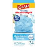 Glad Tall Kitchen 13 Gallon Drawstring Bags ForceFlexPlus Beachside Breeze 34ct